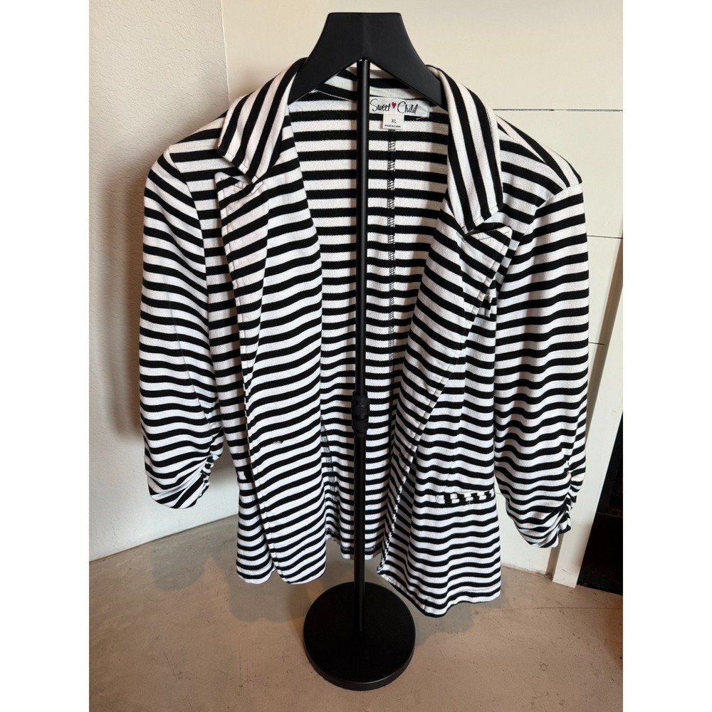 Sweet‎ Child Black & White Striped Open Front Blazer Cardigan – Size XL